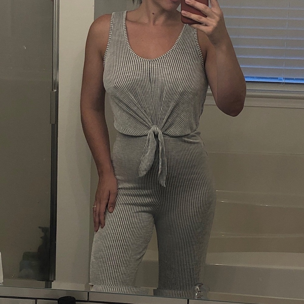 Grey Striped Jumpsuit